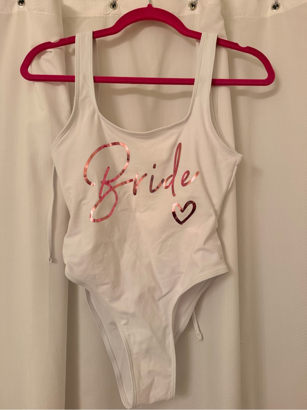 S Bride White Tank One-Piece Swimsuit with Rose Gold Script